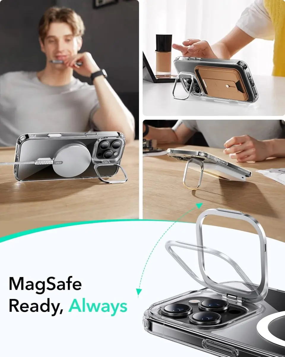 ESR Classic Hybrid MagSafe iPhone 16 Pro Max Hoes Stand Camera Knop Transparant afbeelding 4