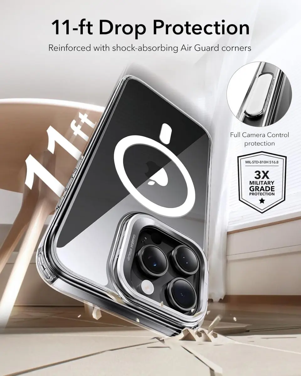 ESR Classic Hybrid MagSafe iPhone 16 Pro Max Hoes Stand Camera Knop Transparant afbeelding 7