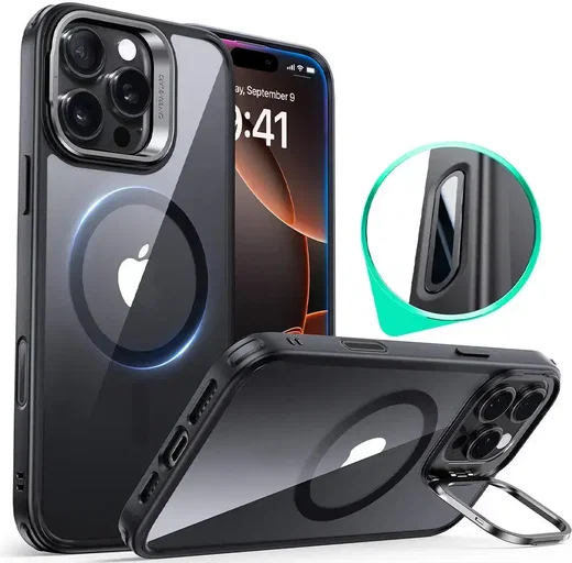 ESR Classic Hybrid MagSafe iPhone 16 Pro Max Hoes Stand Camera Knop Clear Zwart afbeelding 1