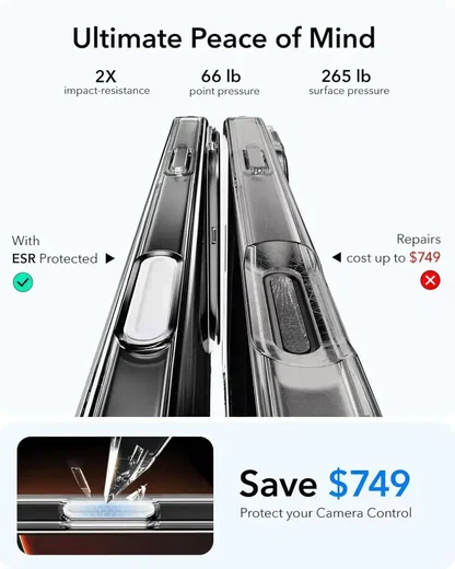 ESR Classic Hybrid MagSafe iPhone 16 Pro Max Hoes Stand Camera Knop Clear Zwart afbeelding 10
