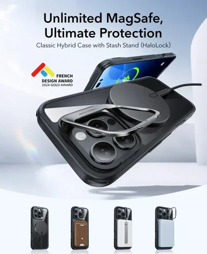 ESR Classic Hybrid MagSafe iPhone 16 Pro Max Hoes Stand Camera Knop Clear Zwart afbeelding 2