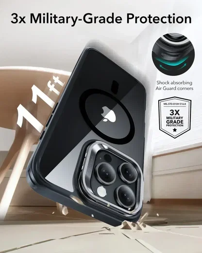 ESR Classic Hybrid MagSafe iPhone 16 Pro Max Hoes Stand Camera Knop Clear Zwart afbeelding 4