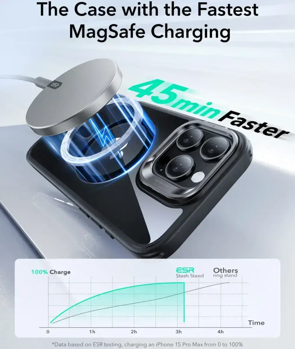ESR Classic Hybrid MagSafe iPhone 16 Pro Max Hoes Stand Camera Knop Clear Zwart afbeelding 8