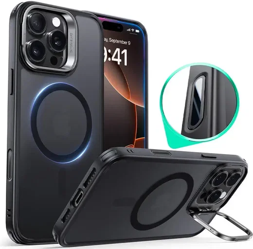 ESR Classic Hybrid MagSafe iPhone 16 Pro Max Hoes Stand Camera Knop Frost Zwart afbeelding 1