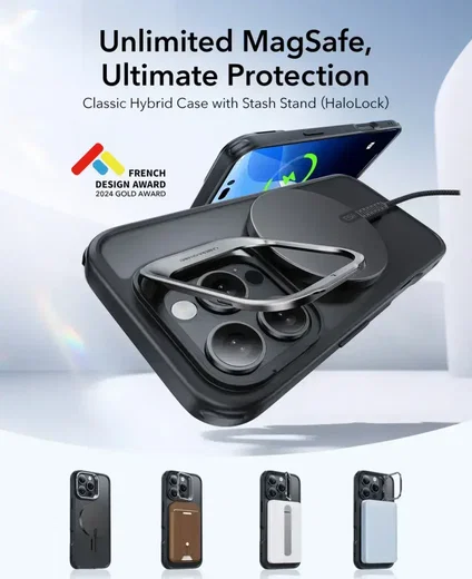 ESR Classic Hybrid MagSafe iPhone 16 Pro Max Hoes Stand Camera Knop Frost Zwart afbeelding 2