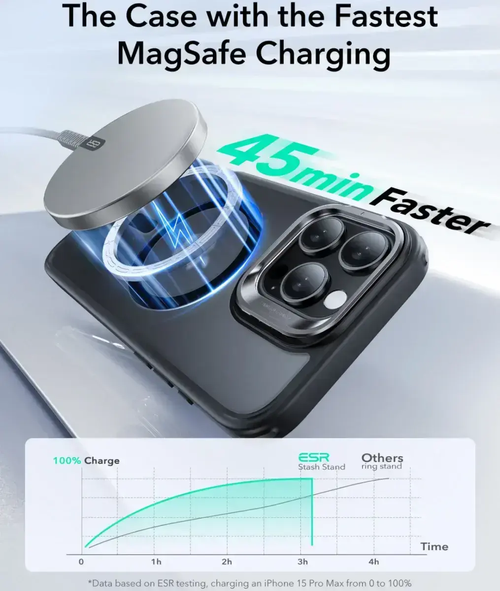 ESR Classic Hybrid MagSafe iPhone 16 Pro Max Hoes Stand Camera Knop Frost Zwart afbeelding 8