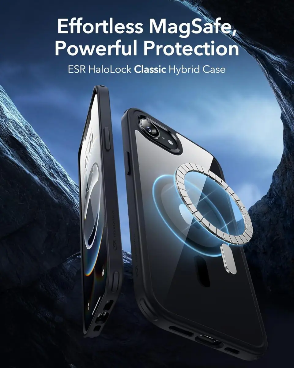 ESR Classic Hybrid HaloLock iPhone 17e / 16e Hoesje MagSafe Transparant Zwart afbeelding 4