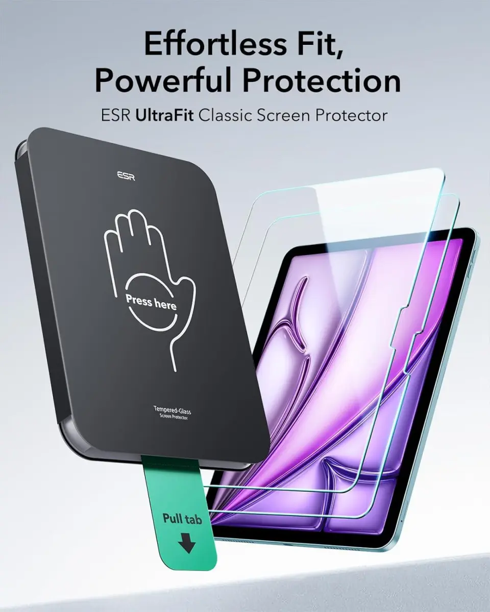 ESR Classic UltraFit iPad Air 13 (2024/2025/2026) Tempered Glass met Tray 2-Pack afbeelding 6