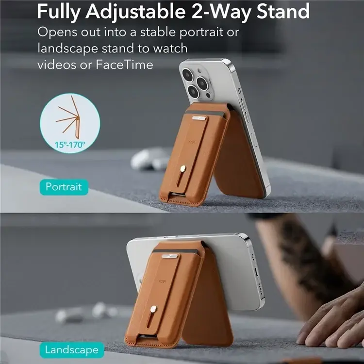 ESR HaloLock Geo MagSafe Pasjeshouder met Standaard en Zoek Mijn Functie Bruin afbeelding 7