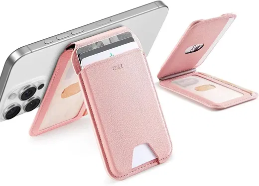 ESR HaloLock Aura MagSafe Kaarthouder met Standaard Vegan Leer Roze afbeelding 1