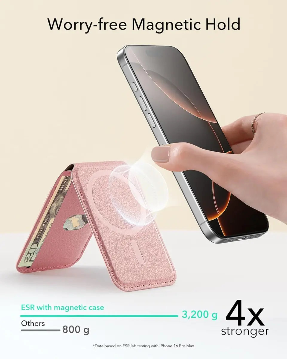 ESR HaloLock Aura MagSafe Kaarthouder met Standaard Vegan Leer Roze afbeelding 2