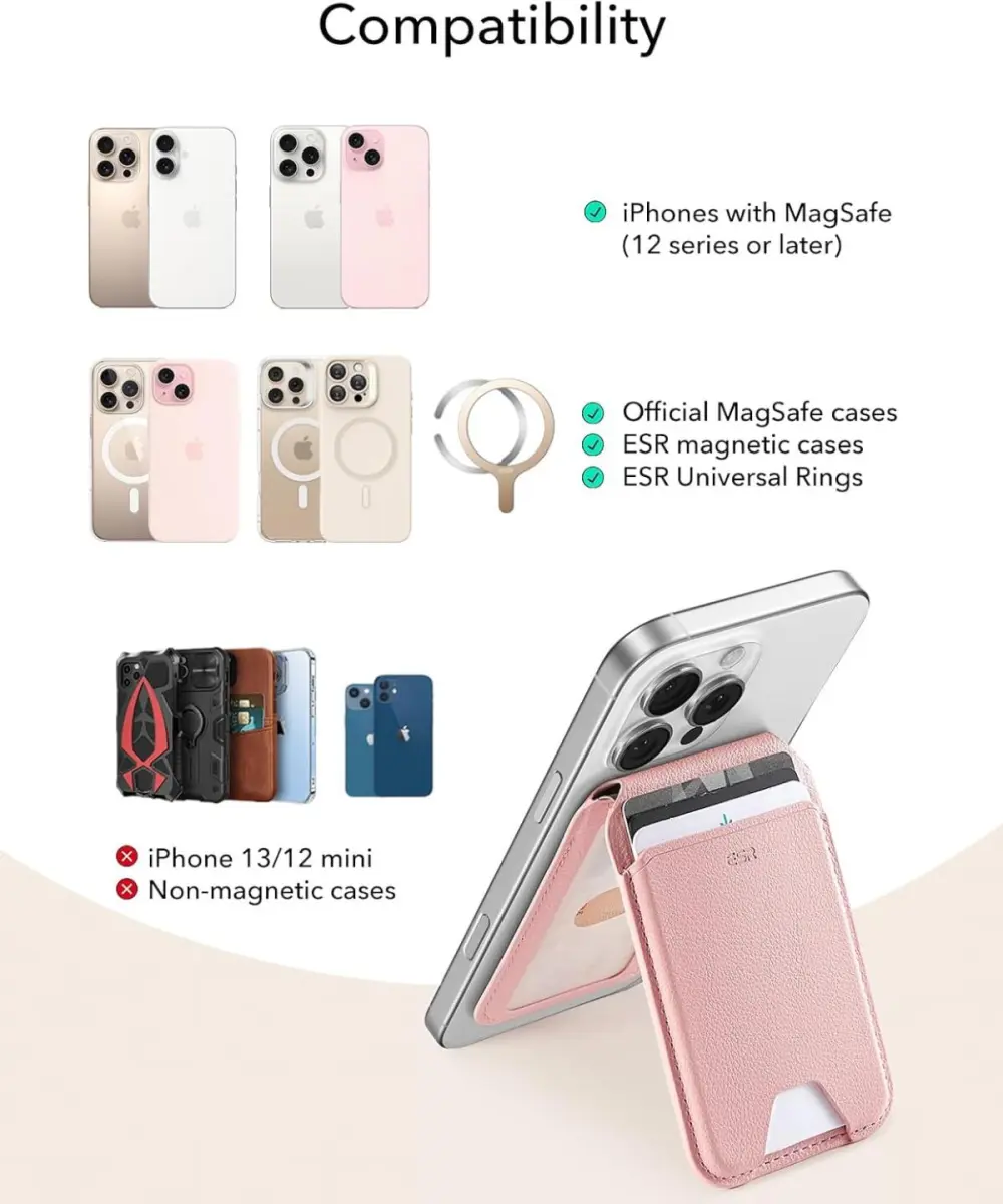 ESR HaloLock Aura MagSafe Kaarthouder met Standaard Vegan Leer Roze afbeelding 3