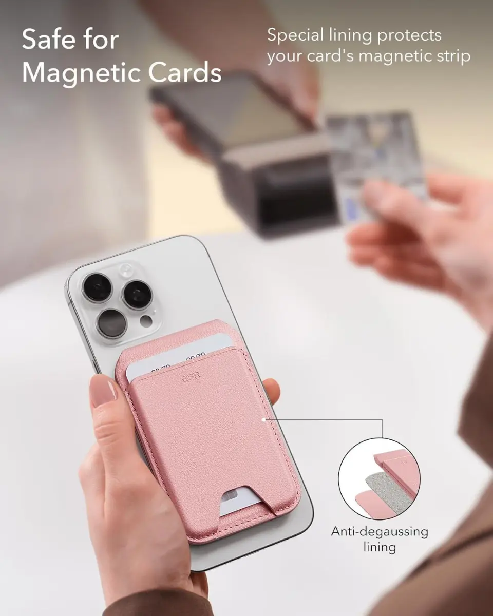 ESR HaloLock Aura MagSafe Kaarthouder met Standaard Vegan Leer Roze afbeelding 5