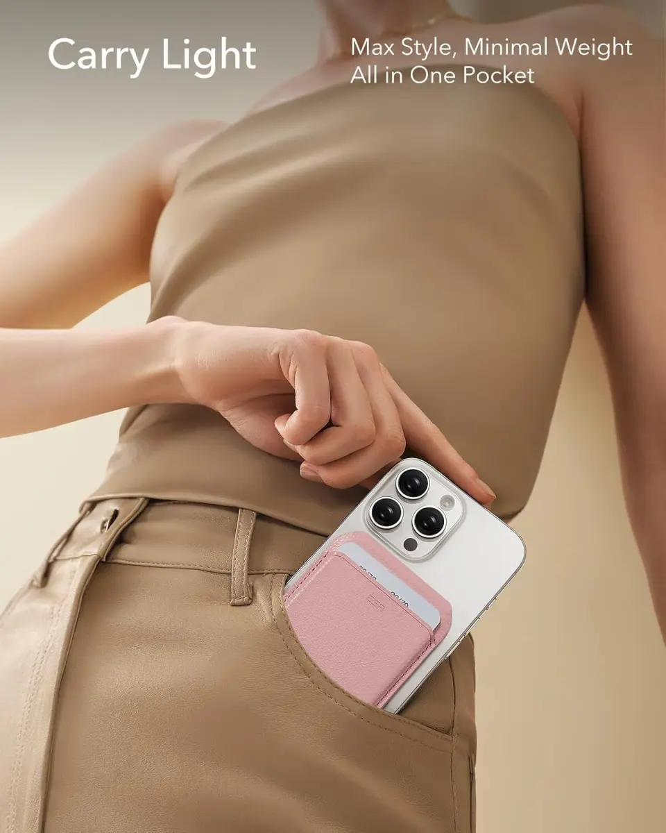 ESR HaloLock Aura MagSafe Kaarthouder met Standaard Vegan Leer Roze afbeelding 6