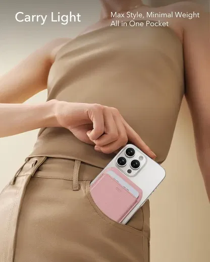 ESR HaloLock Aura MagSafe Kaarthouder met Standaard Vegan Leer Roze afbeelding 6