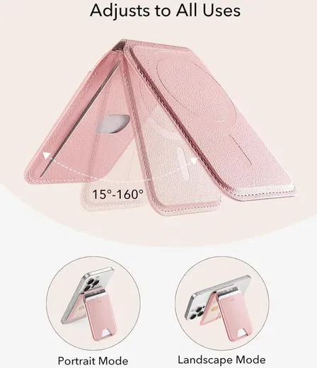 ESR HaloLock Aura MagSafe Kaarthouder met Standaard Vegan Leer Roze afbeelding 7