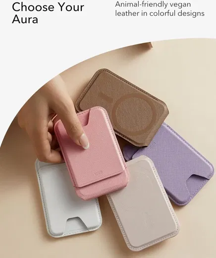 ESR HaloLock Aura MagSafe Kaarthouder met Standaard Vegan Leer Roze afbeelding 8