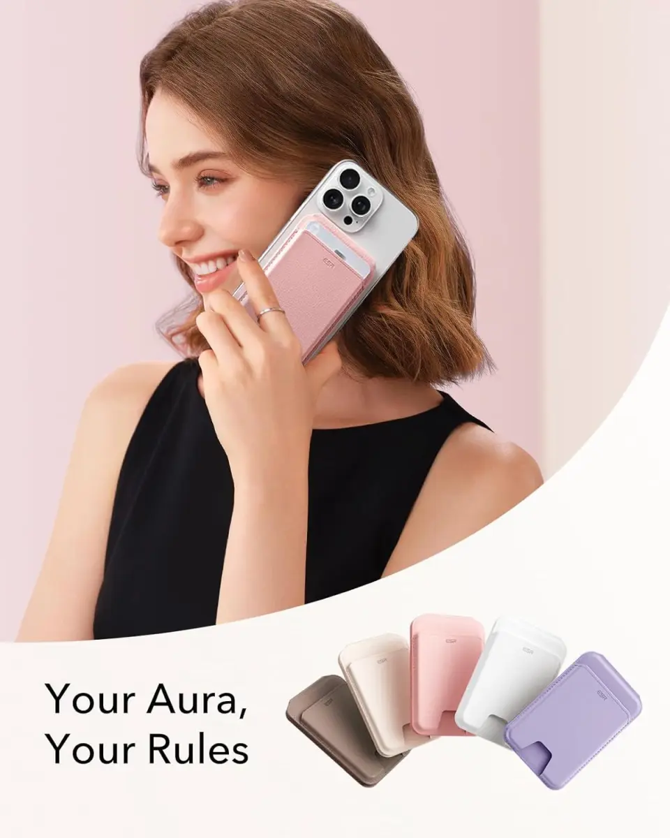 ESR HaloLock Aura MagSafe Kaarthouder met Standaard Vegan Leer Roze afbeelding 9