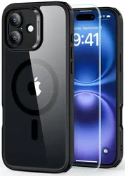 ESR Classic Hybrid iPhone 16 Hoesje MagSafe Transparant Zwart + Protector afbeelding