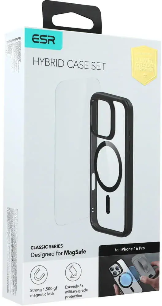 ESR Classic Hybrid iPhone 16 Pro Hoesje MagSafe Transparant Zwart + Protector afbeelding 5