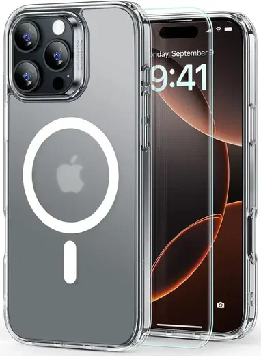 ESR Classic Hybrid iPhone 16 Pro Max Hoesje MagSafe Frosted Clear + Protector afbeelding 1