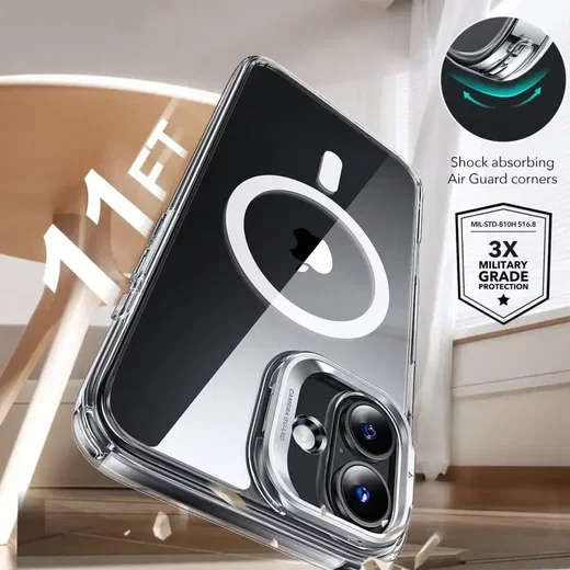 ESR Classic Hybrid iPhone 16 Plus Hoesje met Kickstand + Protector Transparant afbeelding 3