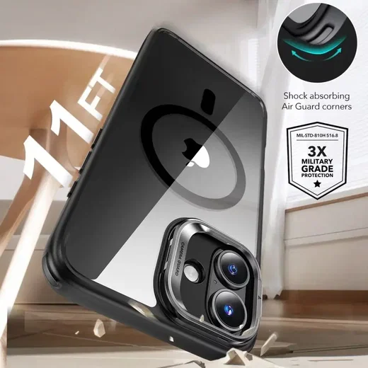 ESR Classic Hybrid iPhone 16 Plus Hoesje met Kickstand + Protector Clear Zwart afbeelding 3