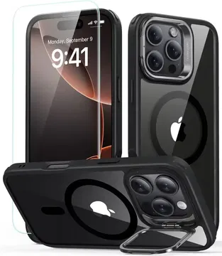 ESR Classic Hybrid iPhone 16 Pro Max Hoesje Kickstand + Protector Clear Zwart