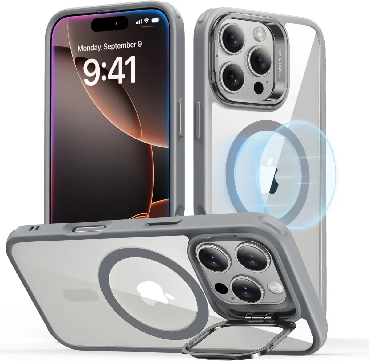 ESR Classic Hybrid MagSafe Apple iPhone 16 Pro Hoesje met Stand Clear Grijs afbeelding 1