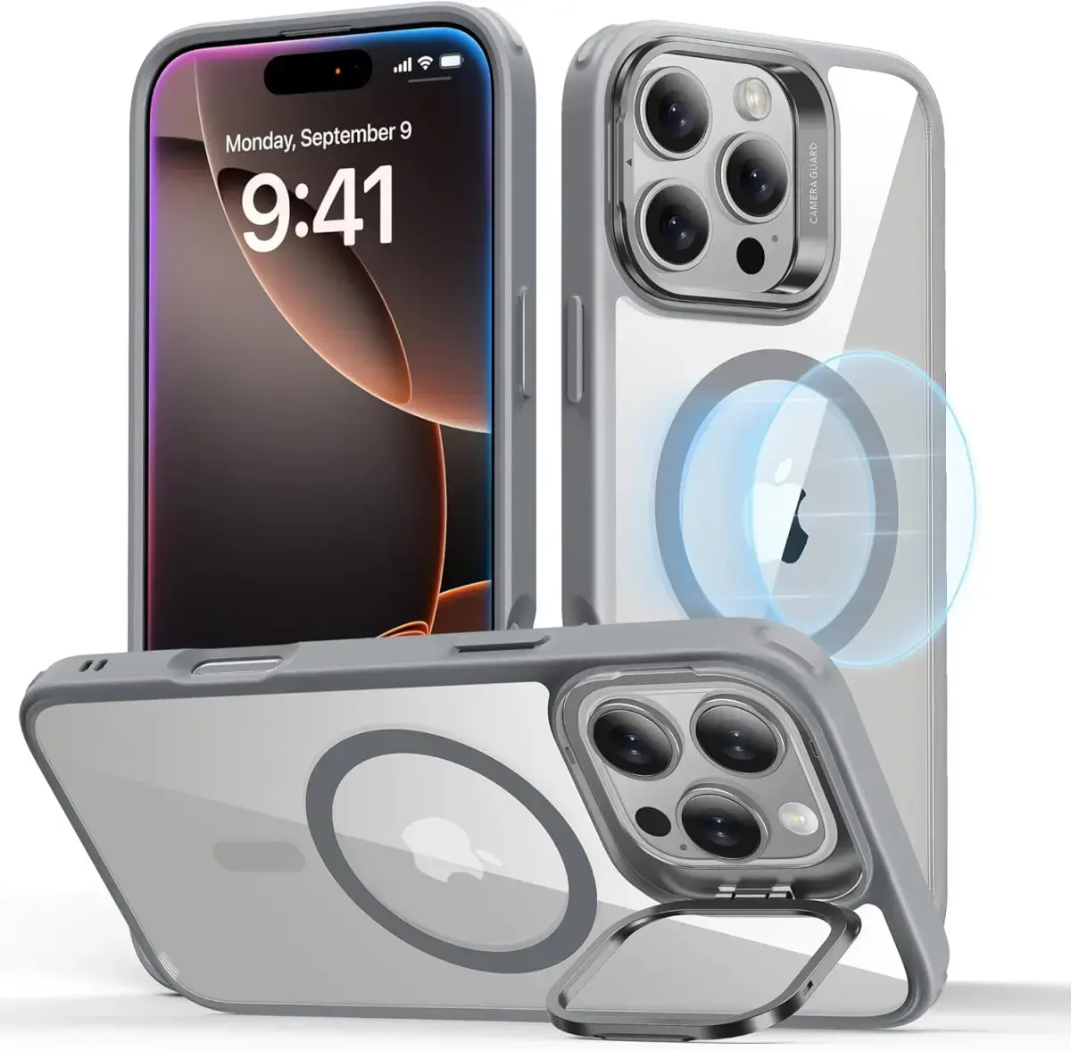 ESR Classic Hybrid MagSafe Apple iPhone 16 Pro Max Hoesje met Stand Clear Grijs afbeelding 1