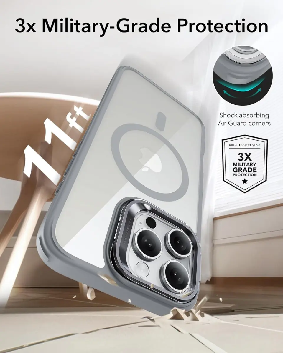 ESR Classic Hybrid MagSafe Apple iPhone 16 Pro Max Hoesje met Stand Clear Grijs afbeelding 2