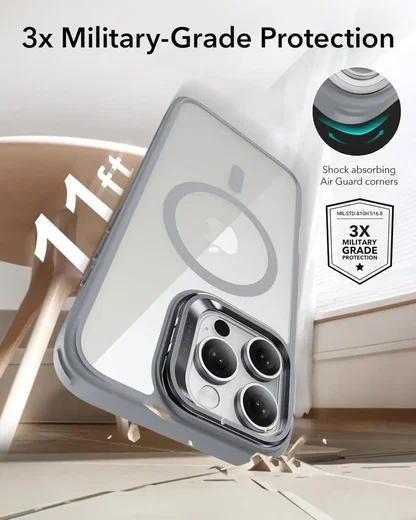 ESR Classic Hybrid MagSafe Apple iPhone 16 Pro Max Hoesje met Stand Clear Grijs afbeelding 2