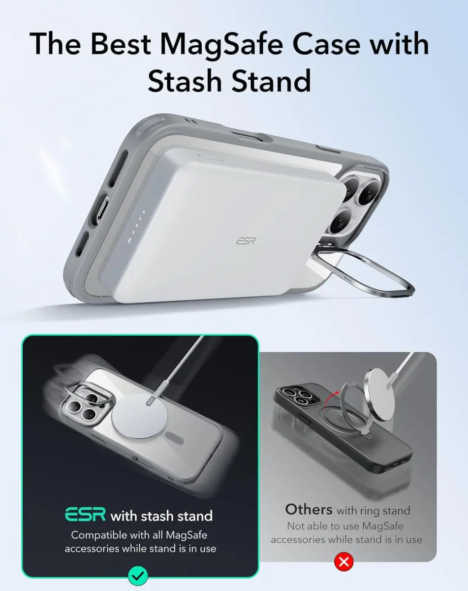 ESR Classic Hybrid MagSafe Apple iPhone 16 Pro Max Hoesje met Stand Clear Grijs afbeelding 8
