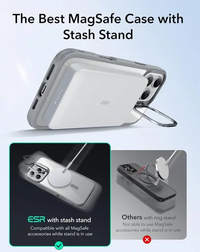 ESR Classic Hybrid MagSafe Apple iPhone 16 Pro Max Hoesje met Stand Clear Grijs afbeelding 8