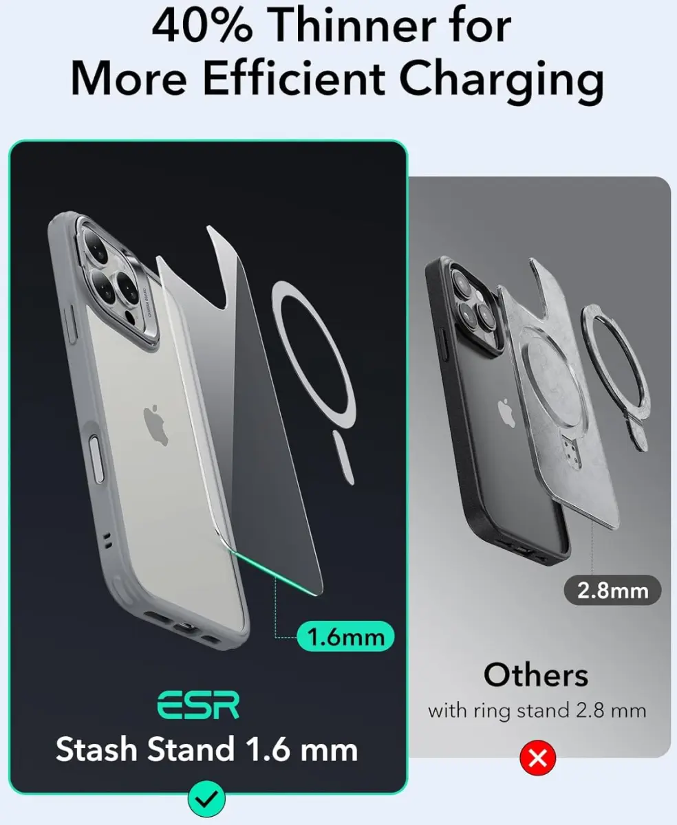 ESR Classic Hybrid MagSafe Apple iPhone 16 Pro Max Hoesje met Stand Clear Grijs afbeelding 9