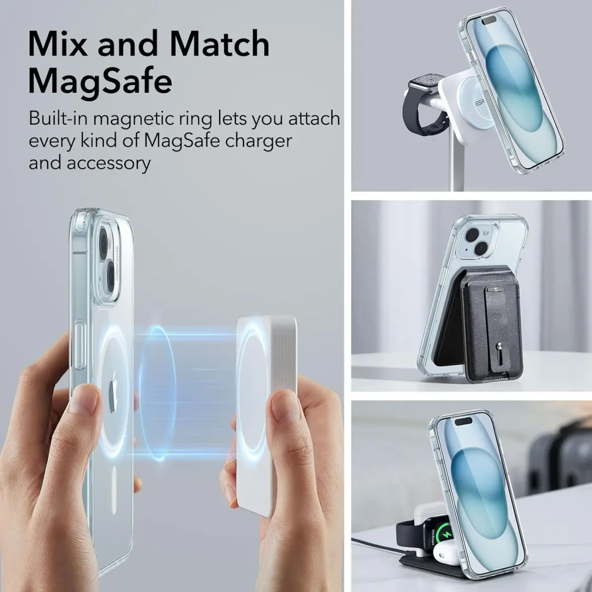 ESR Classic Hybrid Apple iPhone 15 Hoesje MagSafe Transparant Blauw afbeelding 5