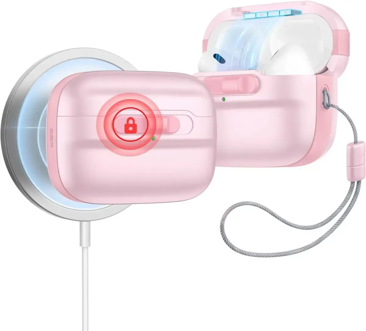 ESR HaloLock Pulse Magnetic Lock AirPods Pro 1 / 2 Hoesje MagSafe Roze afbeelding 1