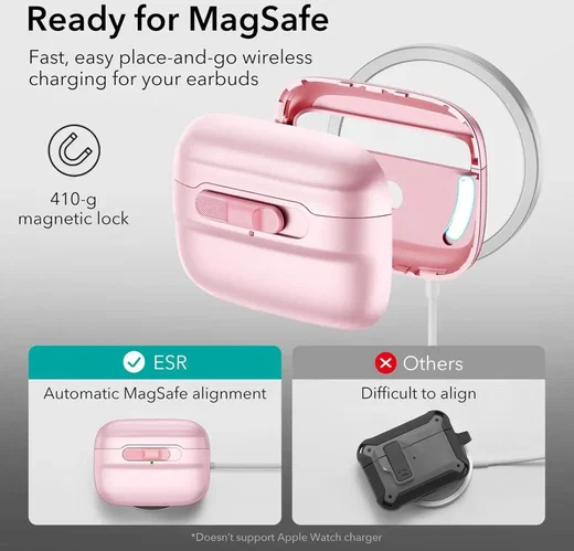 ESR HaloLock Pulse Magnetic Lock AirPods Pro 1 / 2 Hoesje MagSafe Roze afbeelding 6