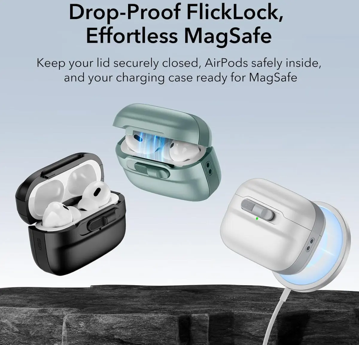 ESR HaloLock Pulse Magnetic Lock AirPods Pro 1 / 2 Hoesje MagSafe Titanium afbeelding 3