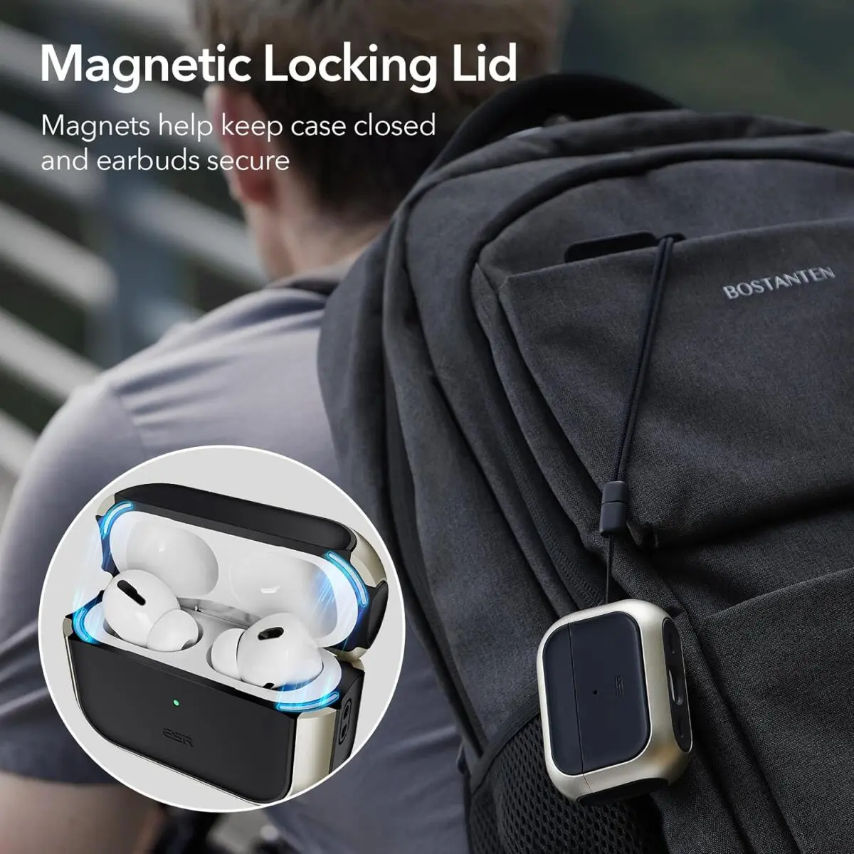 ESR Orbit Hybrid HaloLock Apple AirPods Pro 1/2 Hoesje MagSafe Titanium afbeelding 4