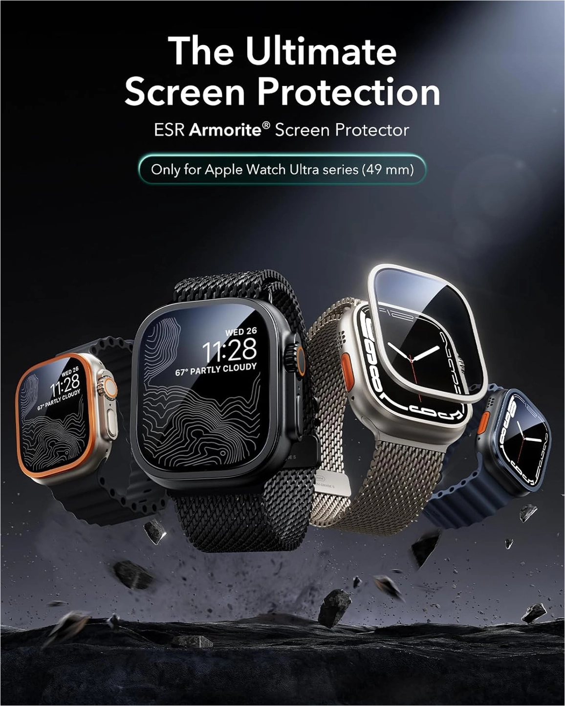 ESR Armorite - Apple Watch Ultra 3/2/1 Tempered Glass - Titanium (2-Pack) afbeelding 9