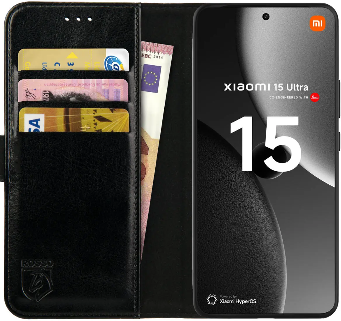 Rosso Element Xiaomi 15 Ultra Hoesje Book Case Wallet Zwart afbeelding 1