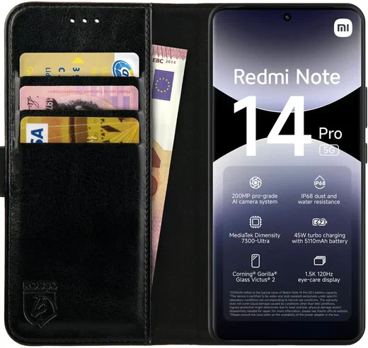 Rosso Element Xiaomi Redmi Note 14 Pro 5G Hoesje Book Case Wallet Zwart afbeelding 1
