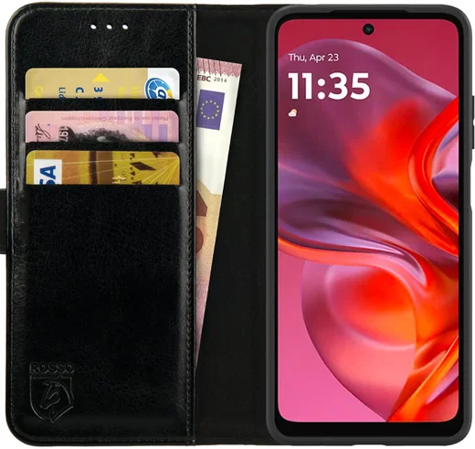 Rosso Element Motorola Moto E15 Hoesje Book Case Wallet Zwart afbeelding 1