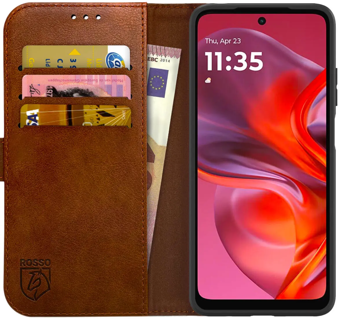 Rosso Element Motorola Moto E15 Hoesje Book Case Wallet Bruin afbeelding 1