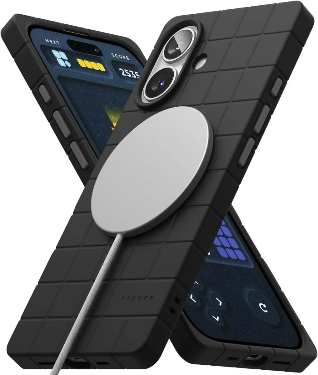 Ringke Bitmap Silicone Magnetic iPhone 16 Hoesje MagSafe Back Cover Zwart afbeelding 2
