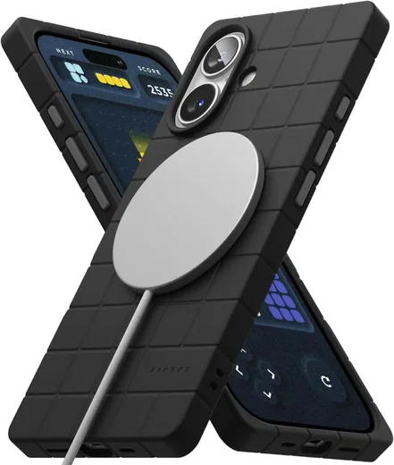 Ringke Bitmap Silicone Magnetic iPhone 16 Hoesje MagSafe Back Cover Zwart afbeelding 2