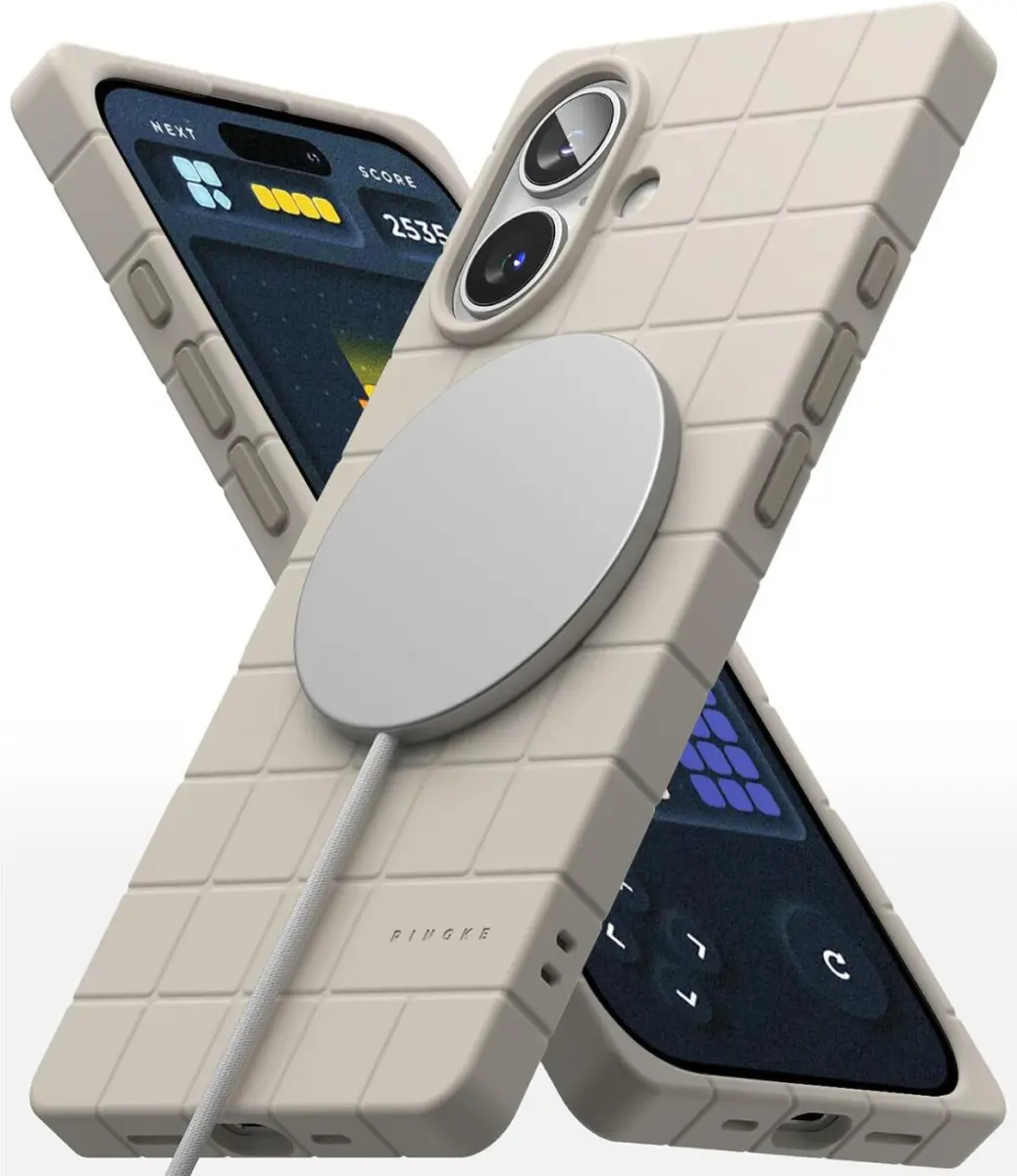 Ringke Bitmap Silicone Magnetic iPhone 16 Hoesje MagSafe Back Cover Beige afbeelding 2