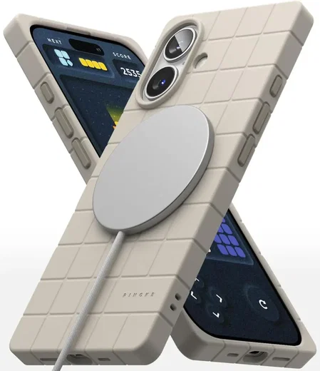 Ringke Bitmap Silicone Magnetic iPhone 16 Hoesje MagSafe Back Cover Beige afbeelding 2