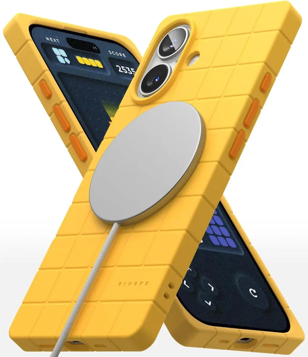 Ringke Bitmap Silicone Magnetic iPhone 16 Hoesje MagSafe Back Cover Geel afbeelding 2